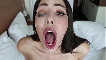 Cum on her face facial bukkake teen young