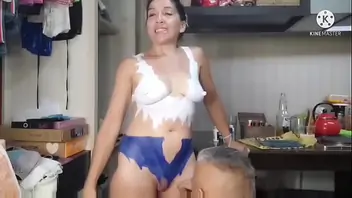 Femdom girlfriend milking body pantyhose