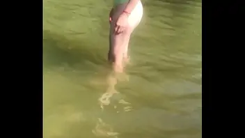 Huge fake tits fucked at the beach