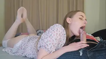 Reluctant blowjob deepthroat cum in mouth